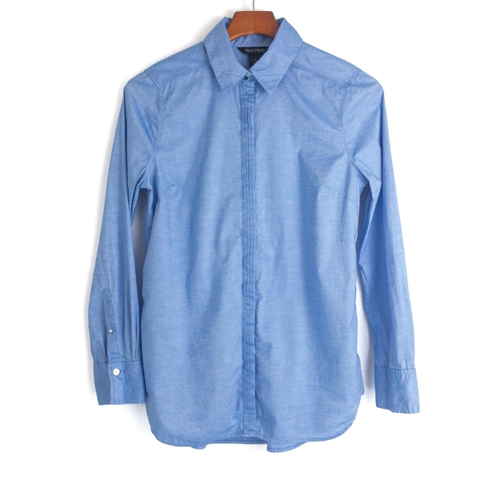 White House Black Market Blue Button Down Blouse